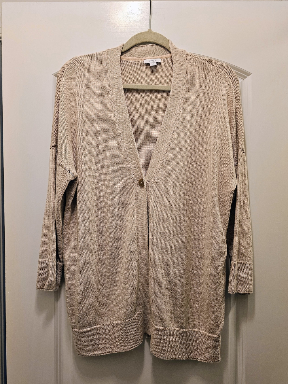 J.Jill Pure Jill M Tall Blush Beige Coastal Cardigan Cotton Relaxed Sweater - Picture 3 of 6